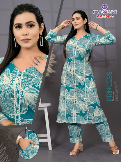 Km 108 Kalamanjari Karissa Reyon Co Ord Set Exporter Ahmedabad