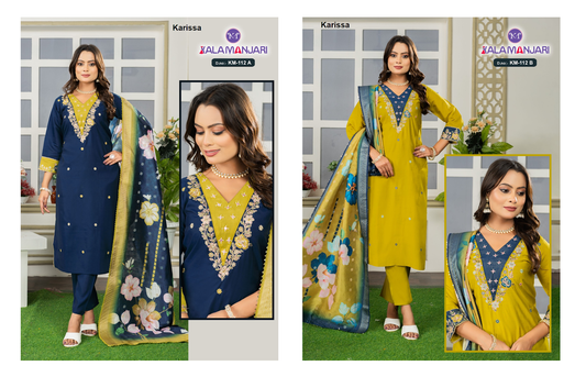 Km 112 Ab Kalamanjari Karissa Viscose Readymade Pant Style Suits Manufacturer India