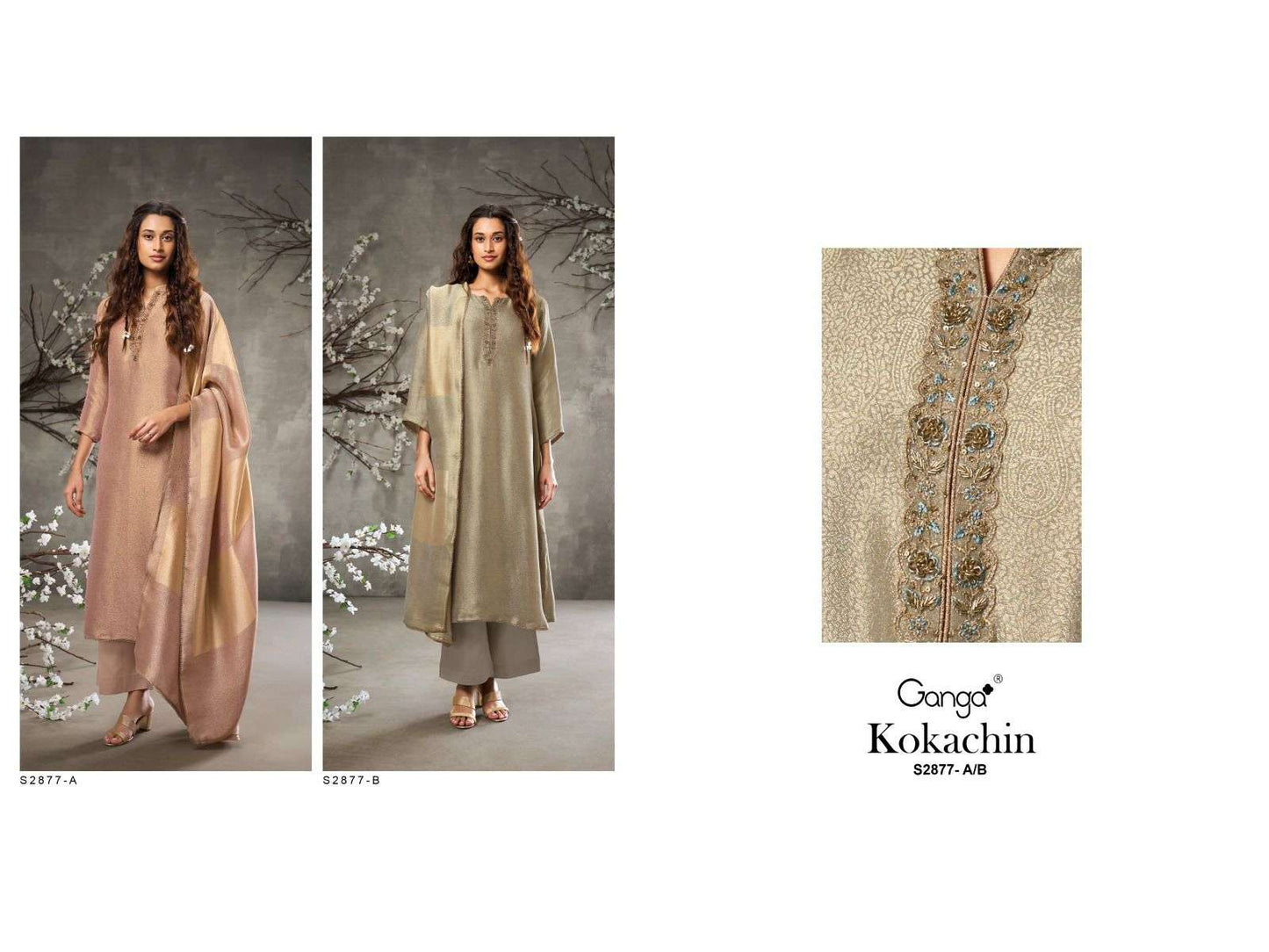 Kokachin S2877 Ganga Bembarg Silk Plazzo Style Suits Wholesaler Ahmedabad