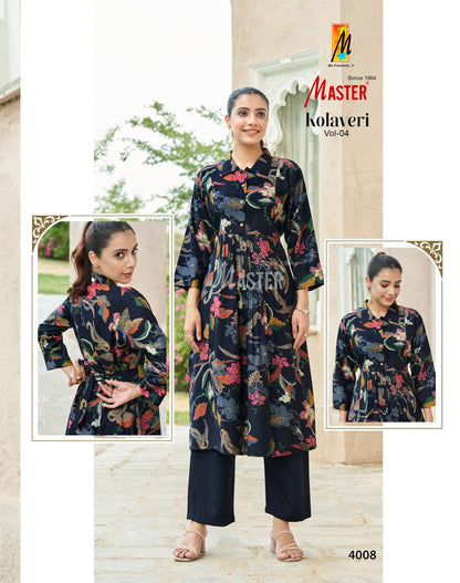Kolaveri Vol 4 Master Vertican Kurti Pant Set Wholesaler