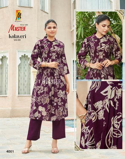 Kolaveri Vol 4 Master Vertican Kurti Pant Set Wholesaler
