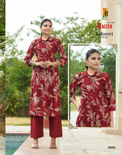 Kolaveri Vol 4 Master Vertican Kurti Pant Set Wholesaler