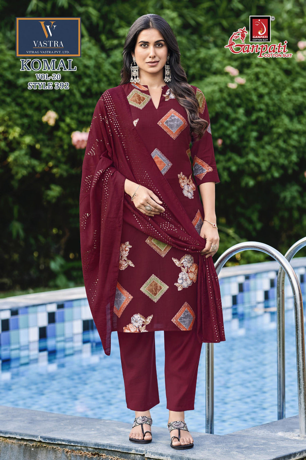 Komal Vol 20 Ganpati Vatican Slub Readymade Pant Style Suits Exporter India