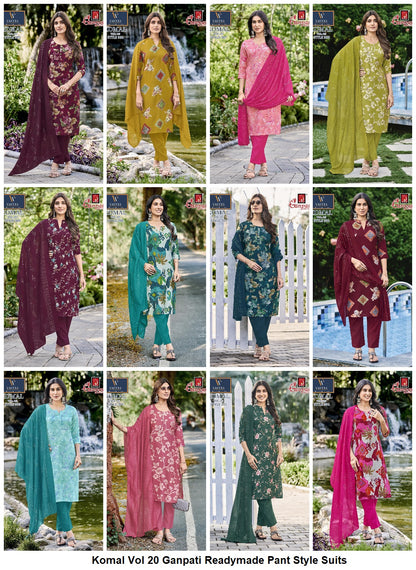 Komal Vol 20 Ganpati Vatican Slub Readymade Pant Style Suits Exporter India