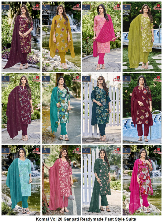 Komal Vol 20 Ganpati Vatican Slub Readymade Pant Style Suits Exporter India