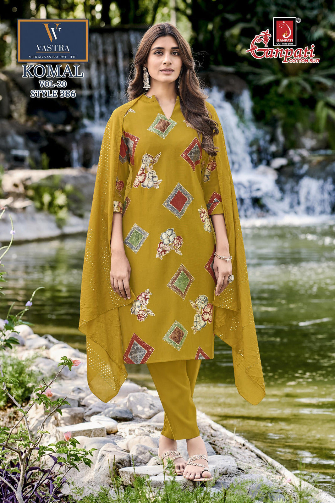 Komal Vol 20 Ganpati Vatican Slub Readymade Pant Style Suits Exporter India
