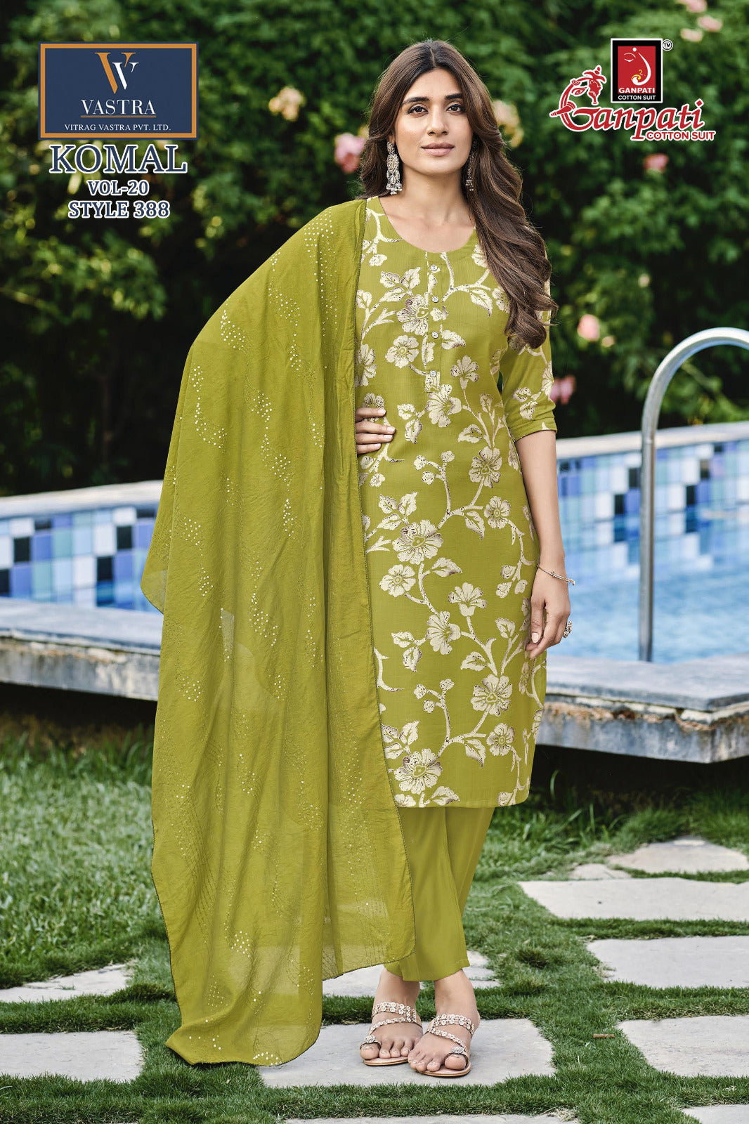 Komal Vol 20 Ganpati Vatican Slub Readymade Pant Style Suits Exporter India