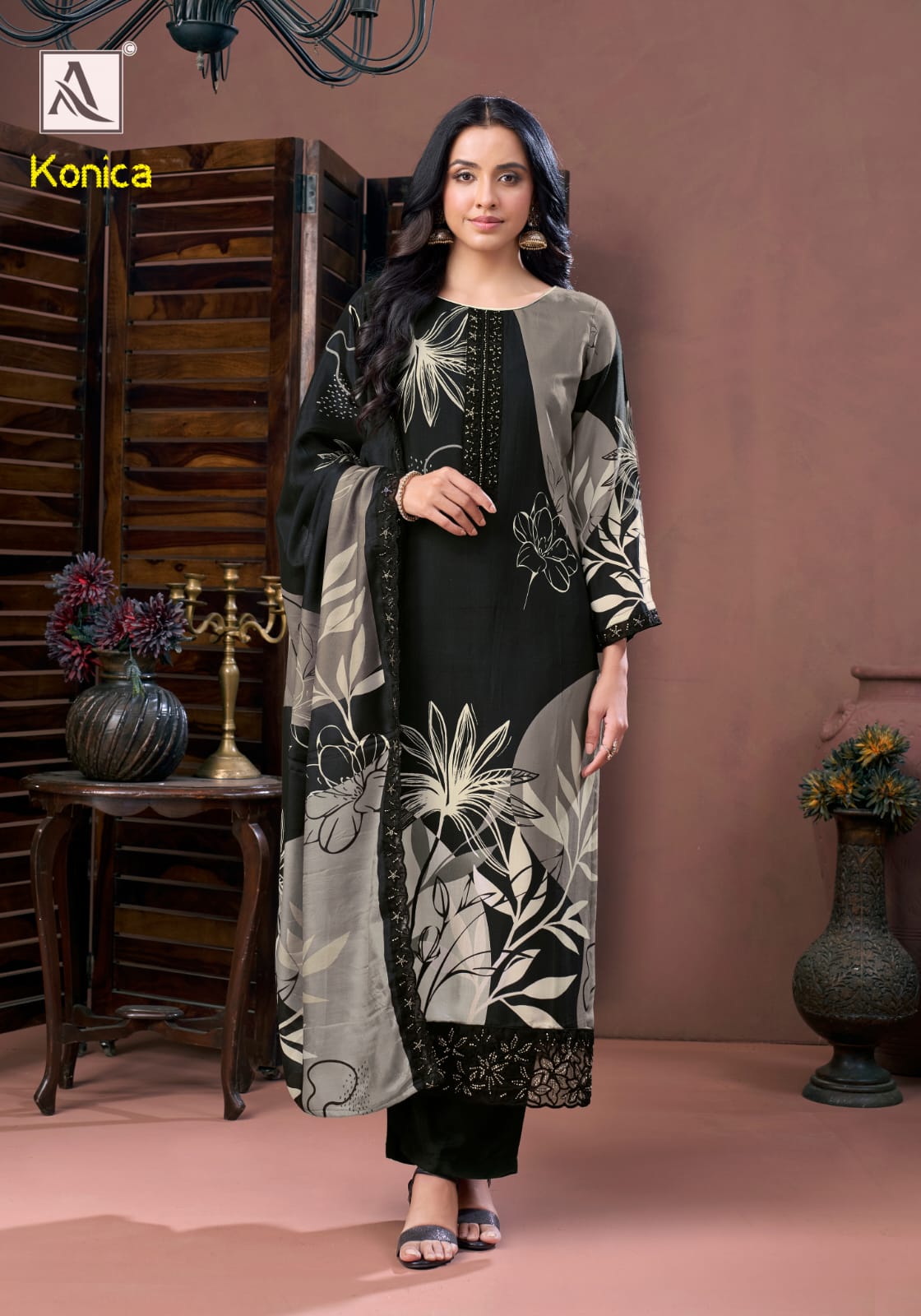 Konica Alok Viscose Muslin Karachi Salwar Suits Wholesaler India