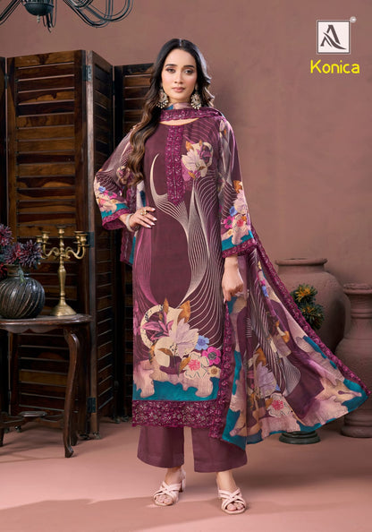 Konica Alok Viscose Muslin Karachi Salwar Suits Wholesaler India