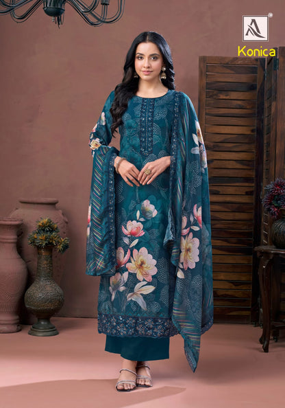 Konica Alok Viscose Muslin Karachi Salwar Suits Wholesaler India