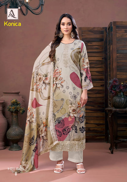 Konica Alok Viscose Muslin Karachi Salwar Suits Wholesaler India