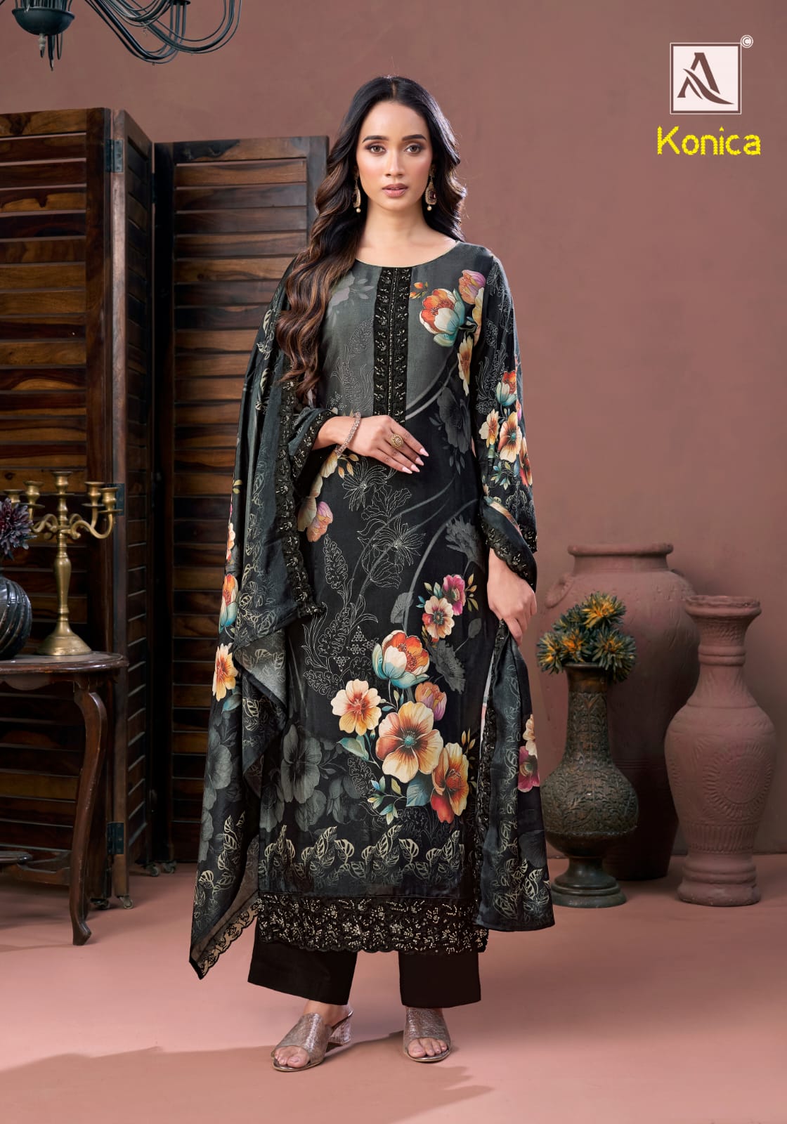 Konica Alok Viscose Muslin Karachi Salwar Suits Wholesaler India