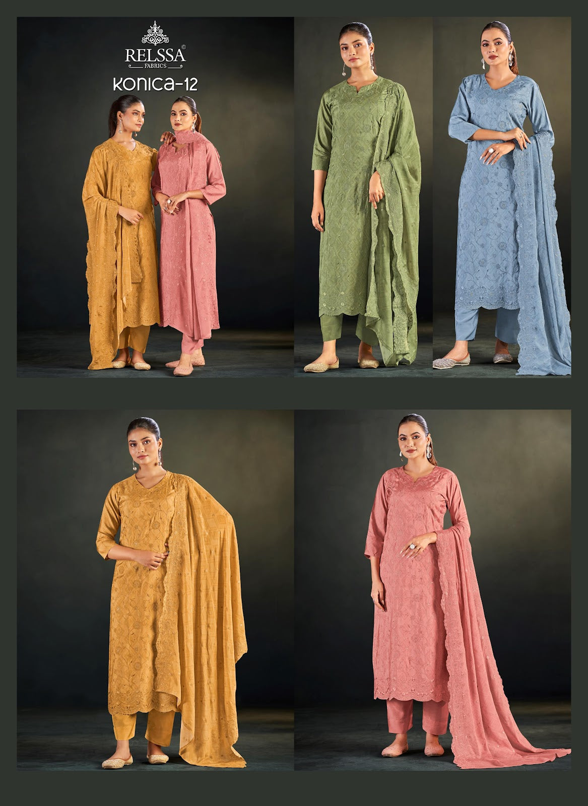 Konica Vol 12 Relssa Fabrics Pant Style Suits Supplier India