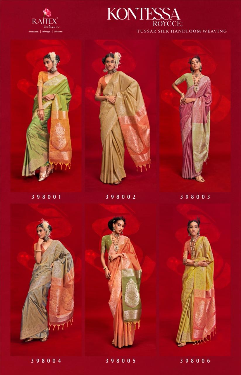Kontessa Roycce 398001 To 398006 Rajtex Tussar Silk Sarees Wholesale Price