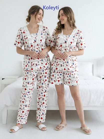 Korean 3 Piece Koleyti Cotton Shorts Pyjama Night Suits Manufacturer Ahmedabad