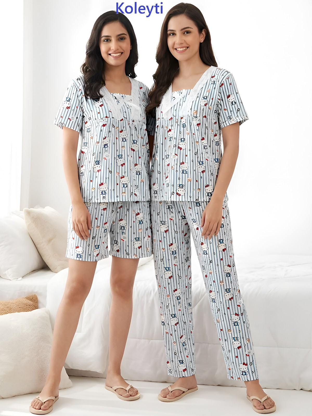 Korean 3 Piece Koleyti Cotton Shorts Pyjama Night Suits Manufacturer Ahmedabad