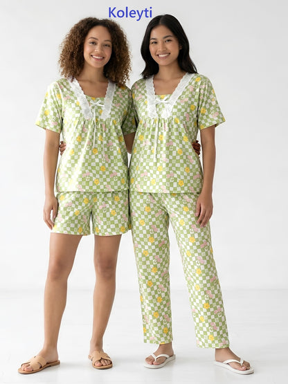 Korean 3 Piece Koleyti Cotton Shorts Pyjama Night Suits Manufacturer Ahmedabad