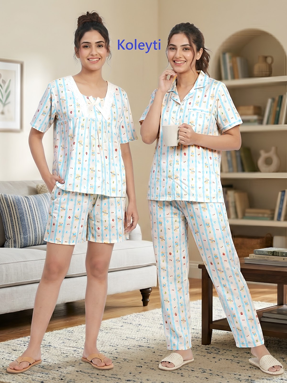 Korean 3 Piece Koleyti Cotton Shorts Pyjama Night Suits Manufacturer Ahmedabad