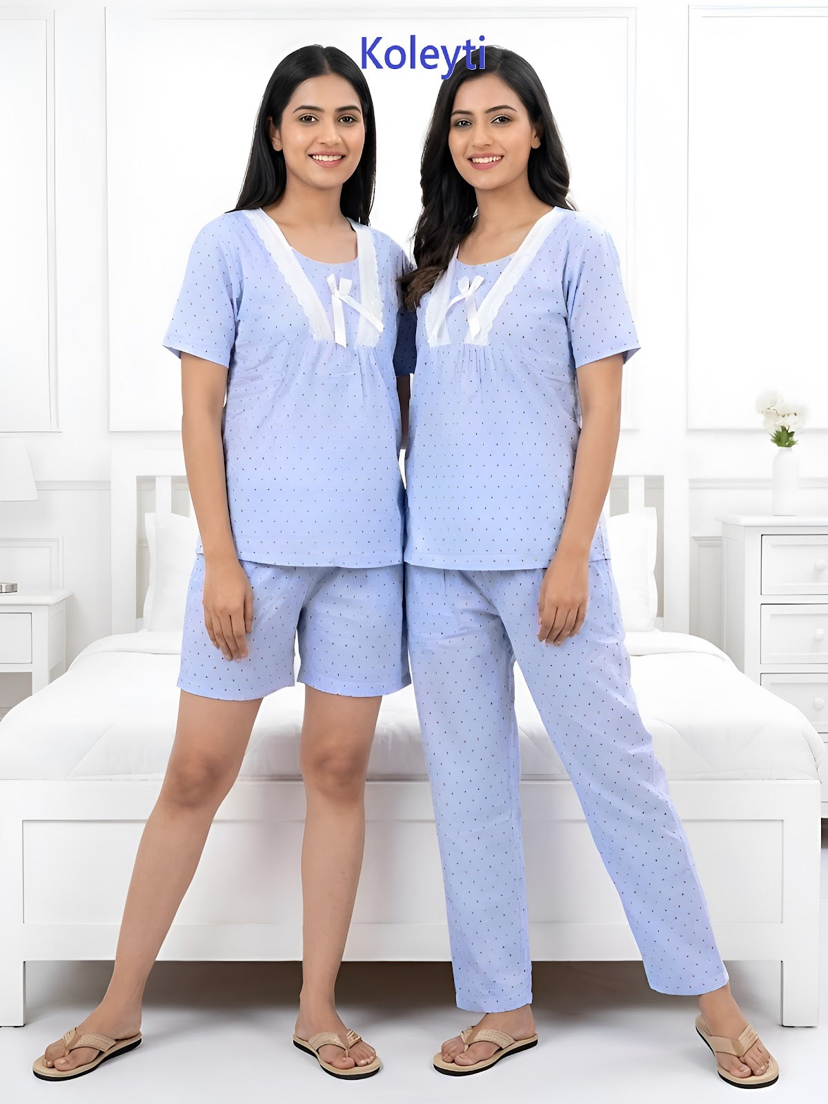 Korean 3 Piece Koleyti Cotton Shorts Pyjama Night Suits Manufacturer Ahmedabad