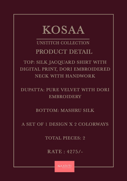 Kosaa Naariti Silk Jacquard Velvet Suits Wholesaler