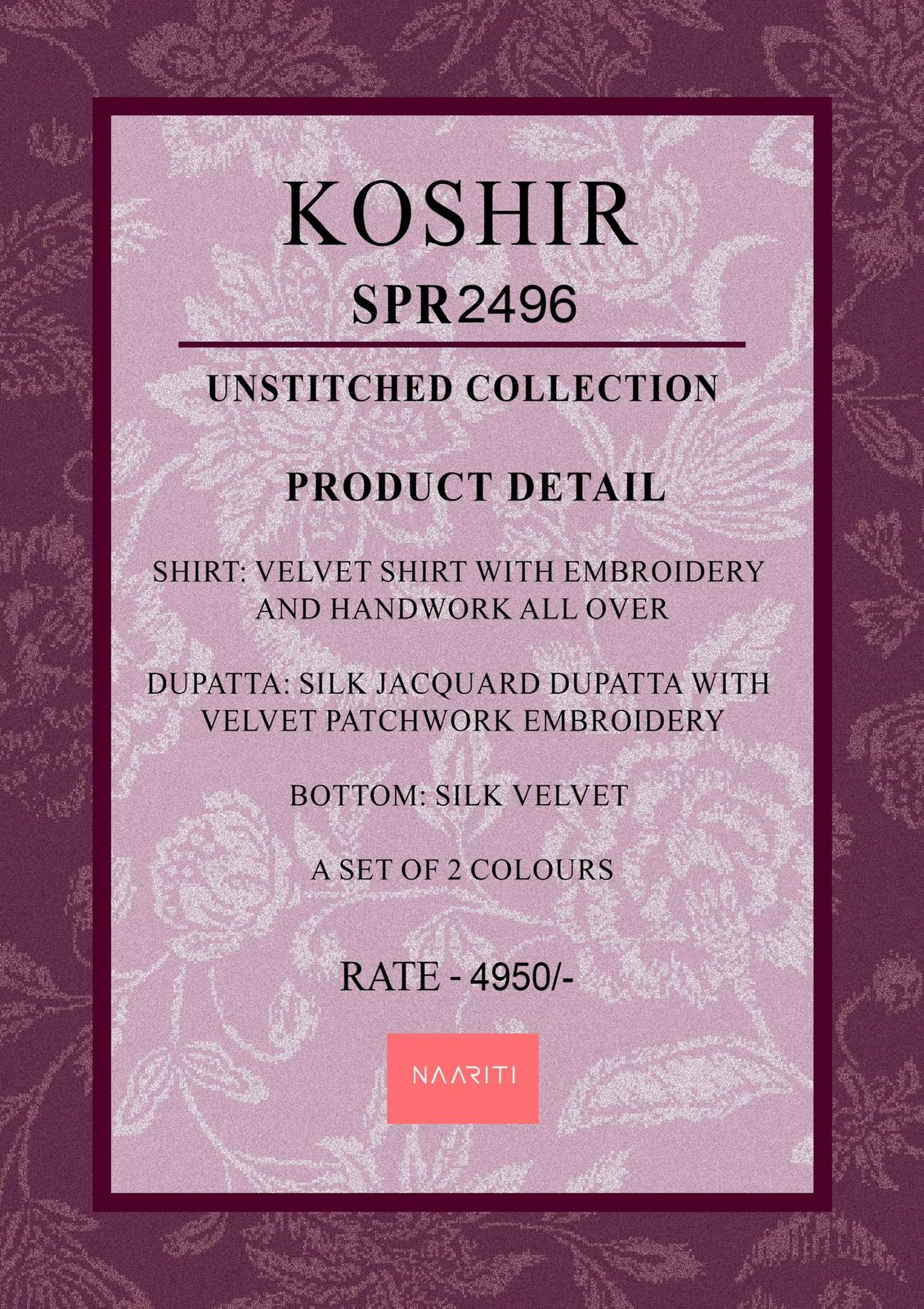 Koshir Naariti Velvet Suits Manufacturer Ahmedabad