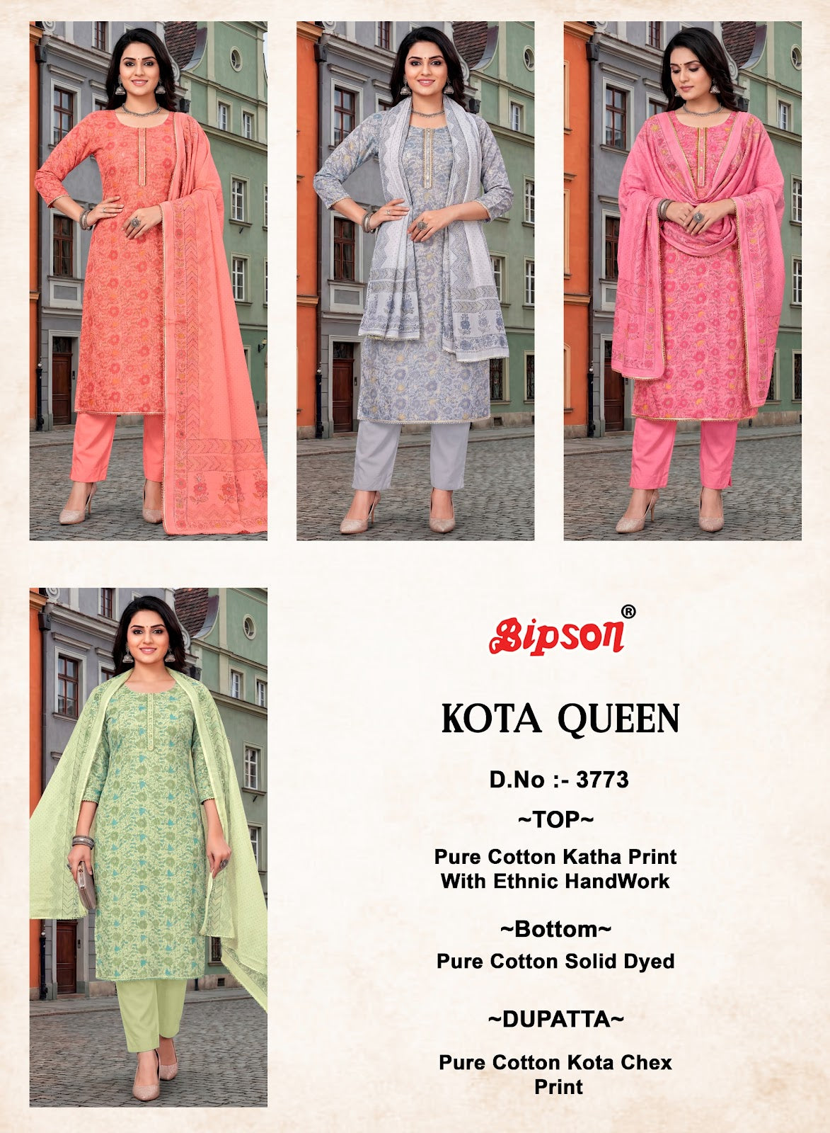 Kota Queen 3773 Bipson Prints Cotton Pant Style Suits Wholesale Price