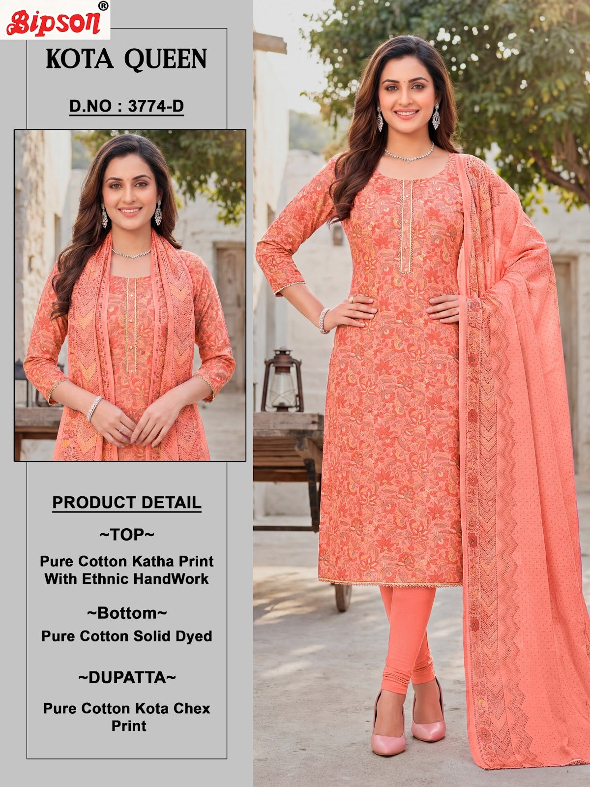 Kota Queen 3774 Bipson Prints Cotton Pant Style Suits Wholesaler India
