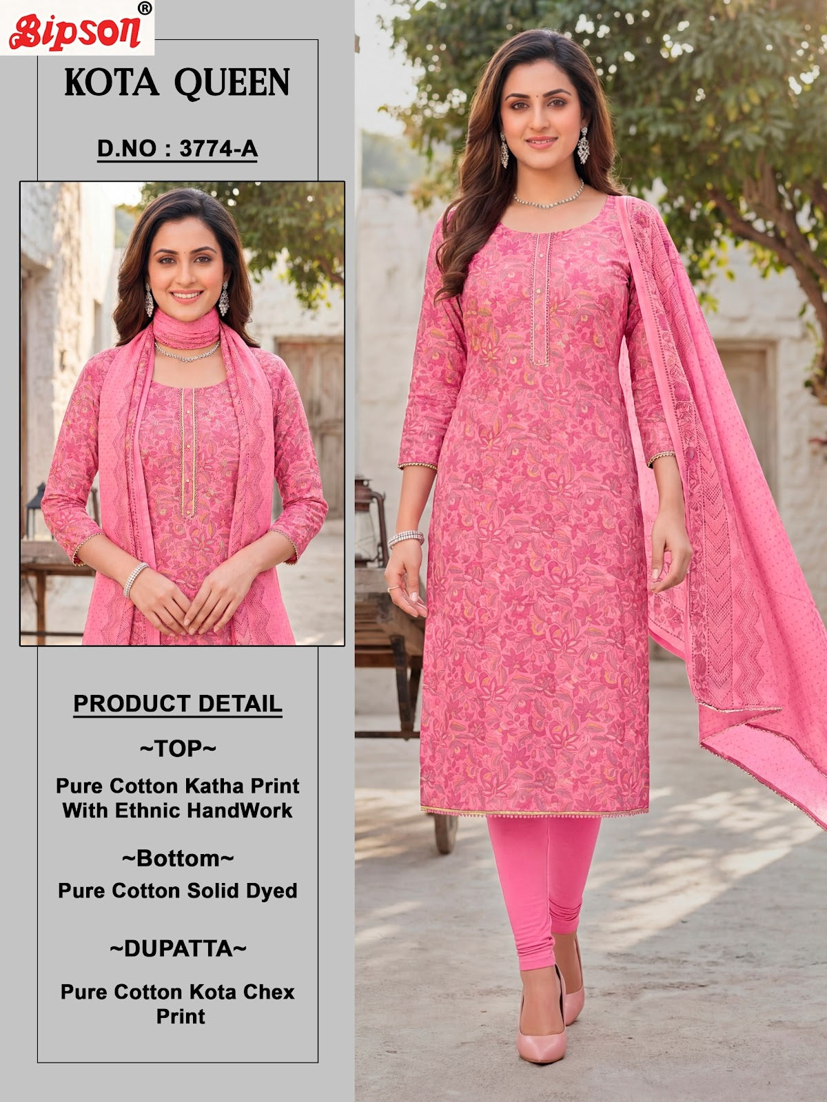 Kota Queen 3774 Bipson Prints Cotton Pant Style Suits Wholesaler India
