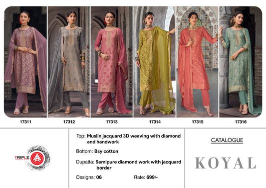 Koyal Triple Aaa Muslin Jacquard Pant Style Suits Wholesaler Gujarat