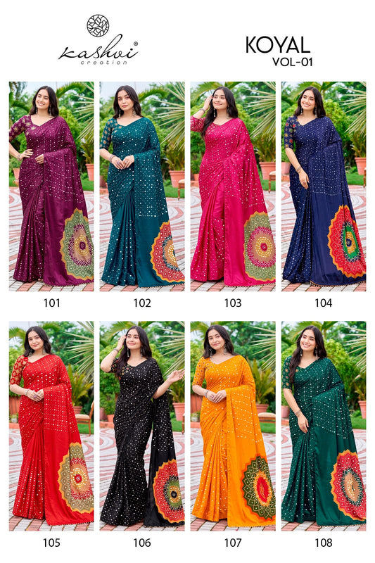 Koyal Vol 1 Kashvi Creation Japan Satin Sarees Manufacturer India