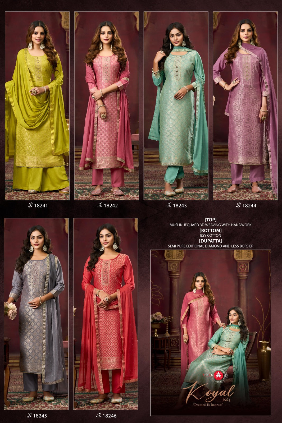 Koyal Vol 4 Triple Aaa Muslin Jacquard Pant Style Suits Supplier Gujarat