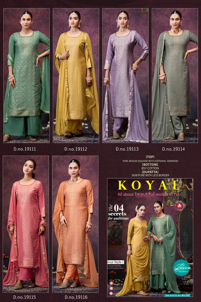 Koyal Vol 8 Triple Aaa Muslin Jacquard Pant Style Suits Exporter