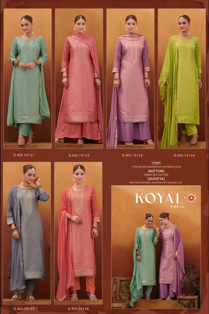 Koyal Vol 9 Triple Aaa Muslin Jacquard Pant Style Suits Wholesale Price