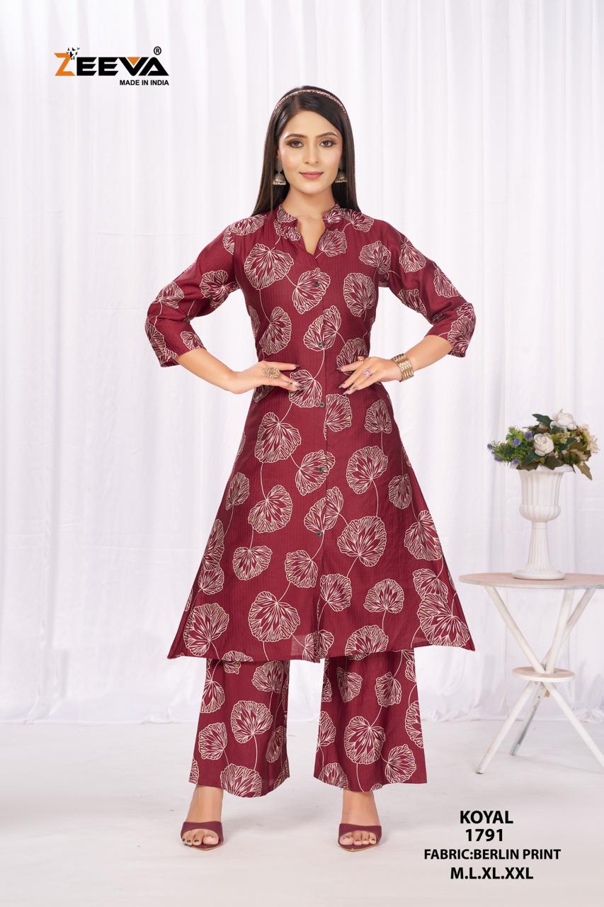 Koyal Zeeva Berlin Kurti Plazzo Set Supplier Ahmedabad