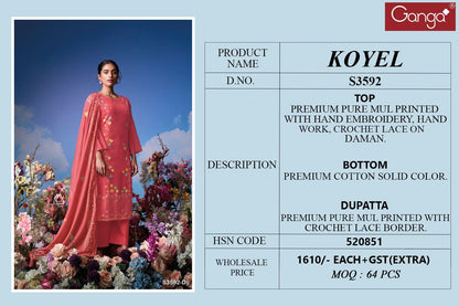 Koyel 3592 Ganga Premium Plazzo Style Suits Wholesaler