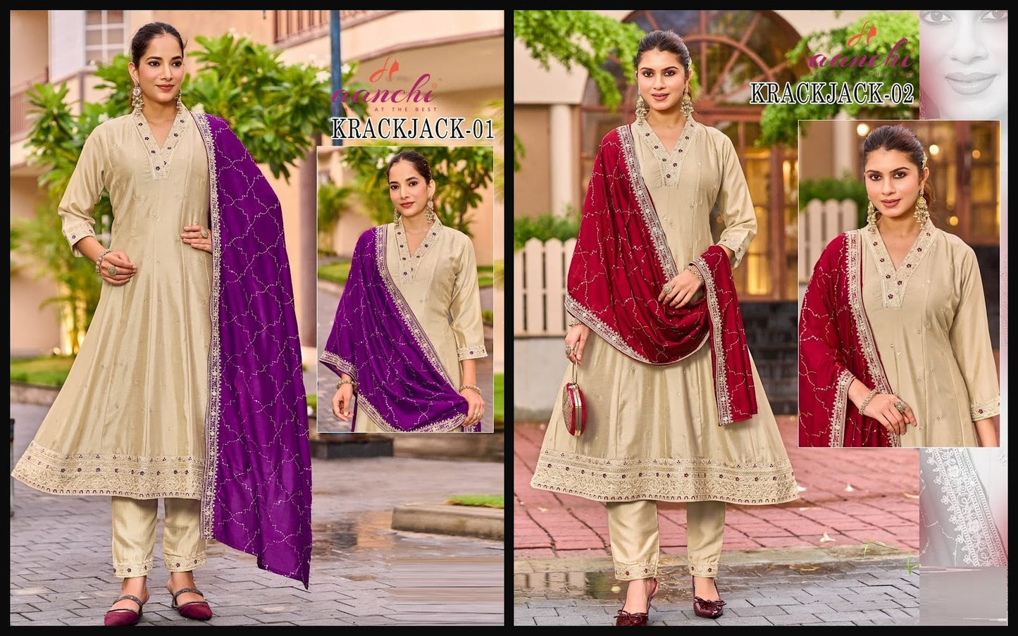 Krackjack Aanchi Vichitra Silk Readymade Anarkali Suits Supplier