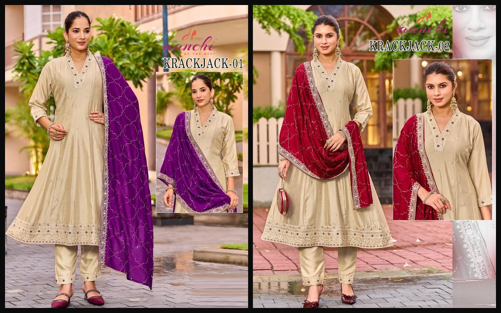 Krackjack Aanchi Vichitra Silk Readymade Anarkali Suits Supplier