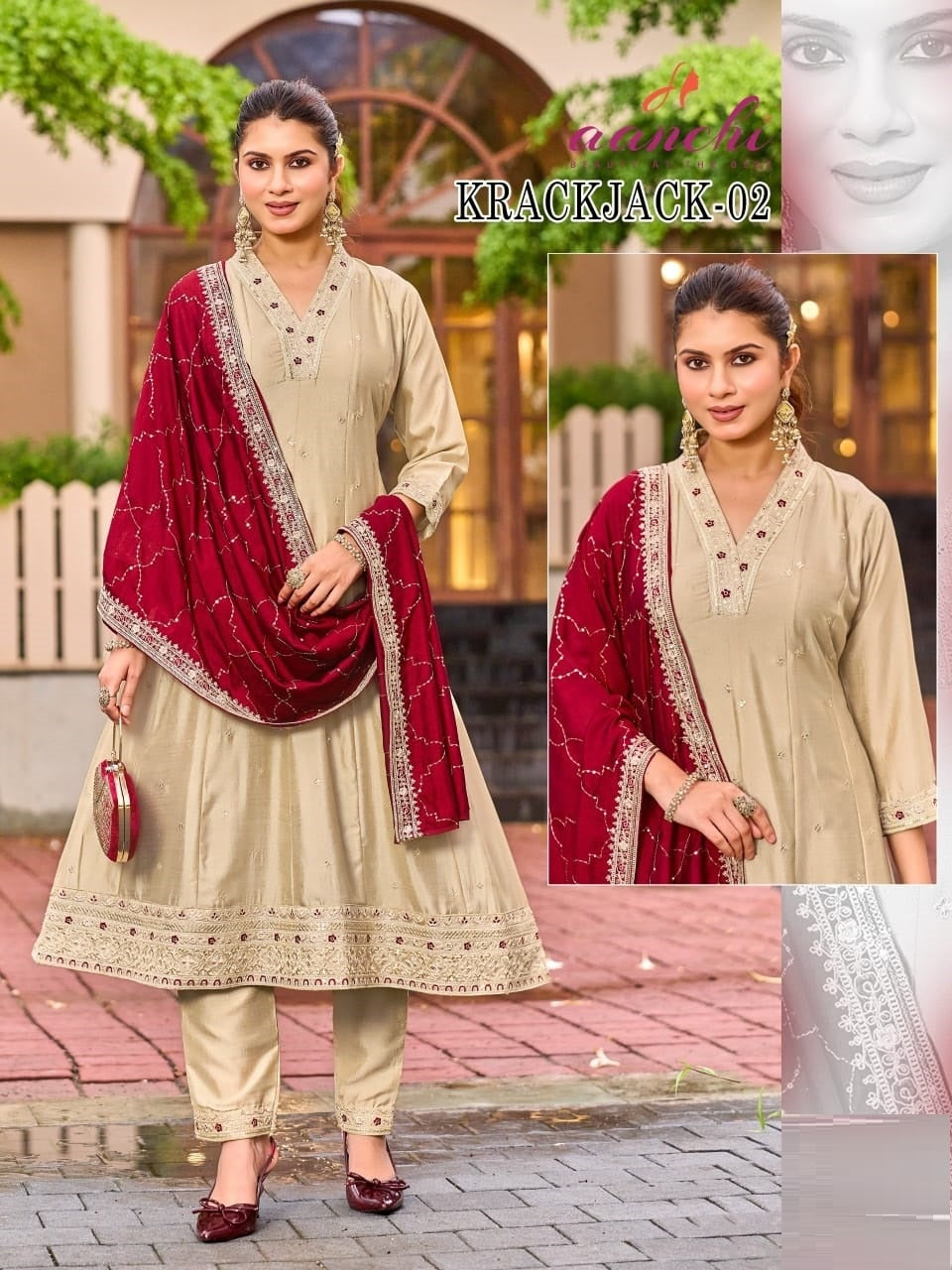 Krackjack Aanchi Vichitra Silk Readymade Anarkali Suits Supplier