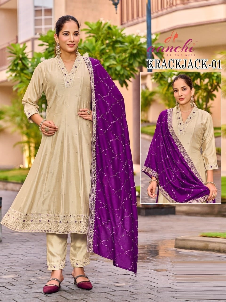 Krackjack Aanchi Vichitra Silk Readymade Anarkali Suits Supplier