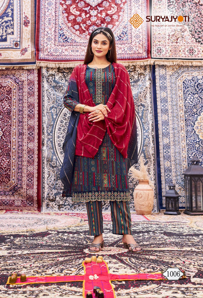 Krati Vol 1 Suryajyoti Rayon Capsule Readymade Pant Style Suits Wholesaler Ahmedabad