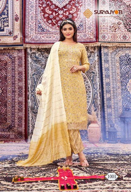 Krati Vol 1 Suryajyoti Rayon Capsule Readymade Pant Style Suits Wholesaler Ahmedabad