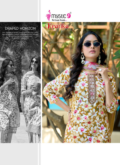 Kratika Vol 1 Mystic 9 Cambric Cotton Readymade Pant Style Suits Wholesaler Ahmedabad