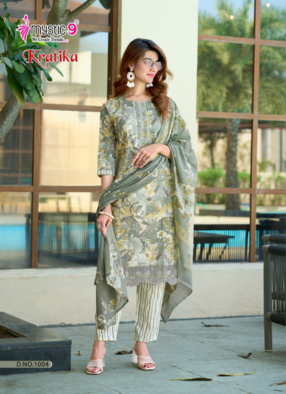 Kratika Vol 1 Mystic 9 Cambric Cotton Readymade Pant Style Suits Wholesaler Ahmedabad