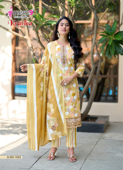 Kratika Vol 1 Mystic 9 Cambric Cotton Readymade Pant Style Suits Wholesaler Ahmedabad