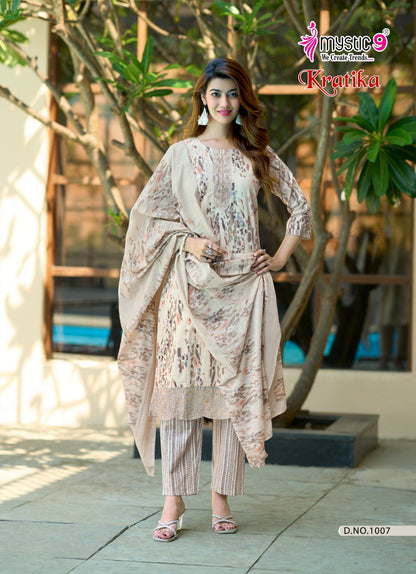 Kratika Vol 1 Mystic 9 Cambric Cotton Readymade Pant Style Suits Wholesaler Ahmedabad