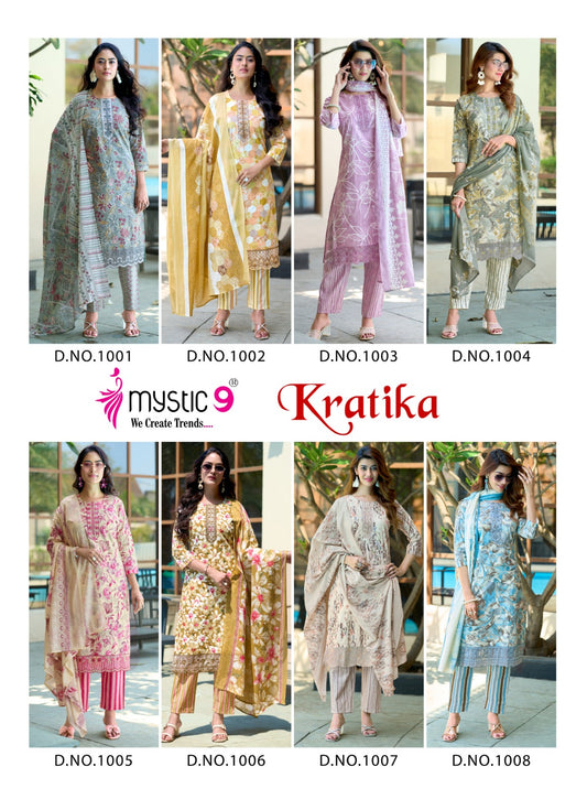 Kratika Vol 1 Mystic 9 Cambric Cotton Readymade Pant Style Suits Wholesaler Ahmedabad