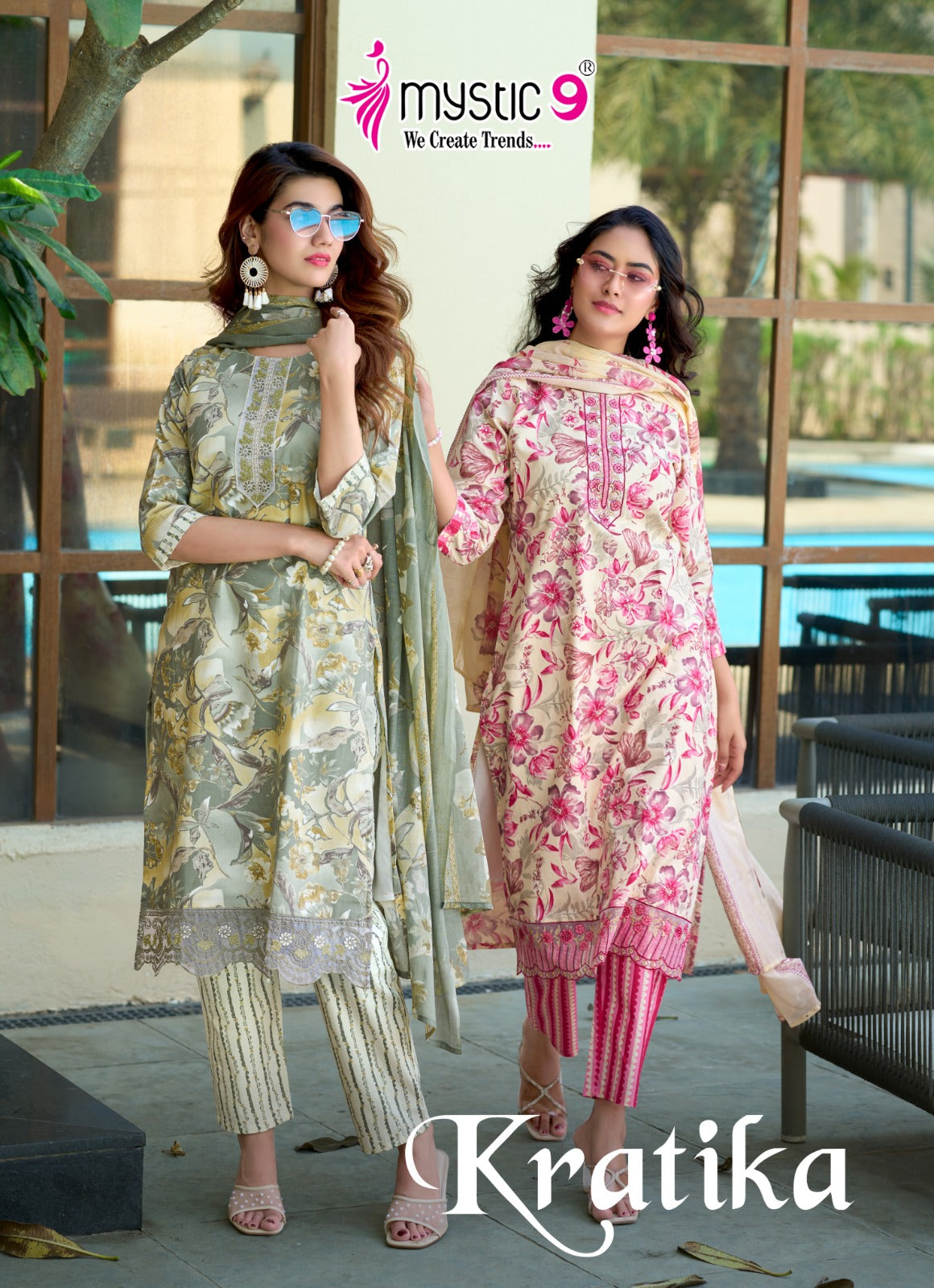 Kratika Vol 1 Mystic 9 Cambric Cotton Readymade Pant Style Suits Wholesaler Ahmedabad