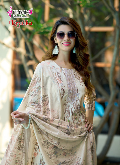Kratika Vol 1 Mystic 9 Cambric Cotton Readymade Pant Style Suits Wholesaler Ahmedabad