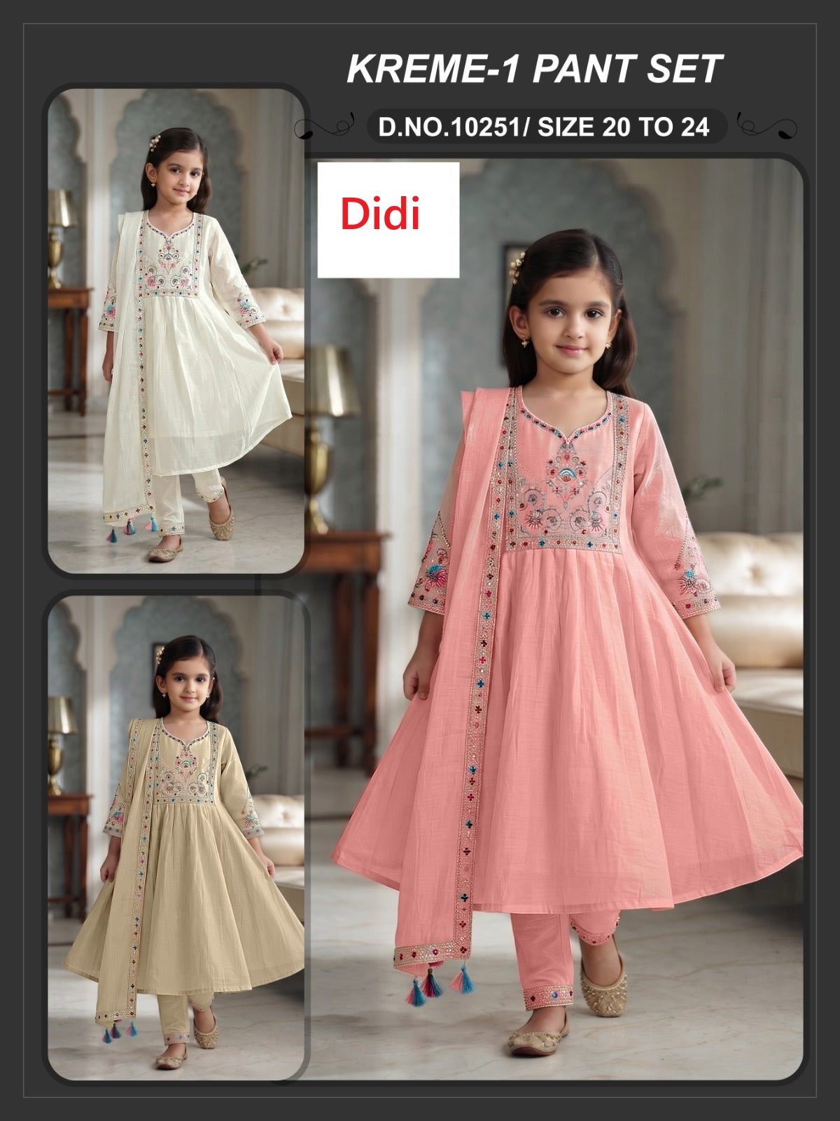Kreme 1 Dn 10251 Didi Chanderi Girls Readymade Anarkali Suits Manufacturer