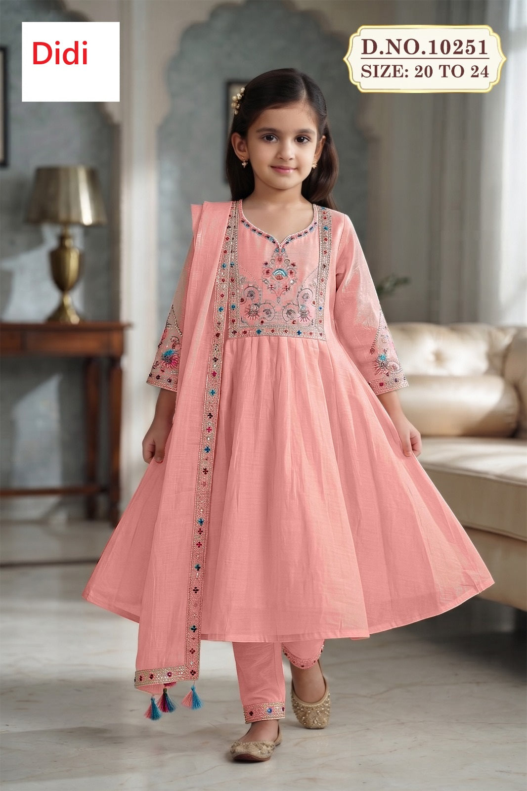 Kreme 1 Dn 10251 Didi Chanderi Girls Readymade Anarkali Suits Manufacturer